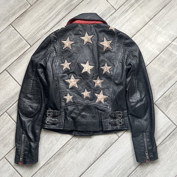 Mauritius Christy Rf Star Detail Leather Jacket, Vintage Black - NEW - Picture 3 of 15